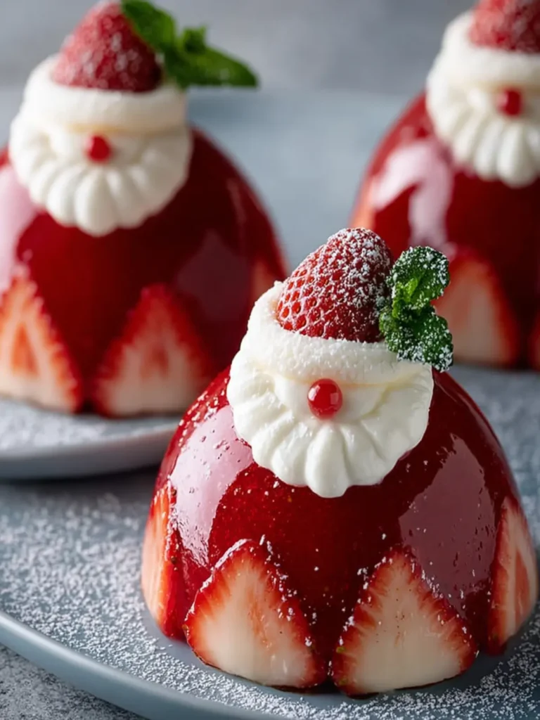 Festive Santa Dome Cakes with Vanilla Mousse and Strawberry Filling – A Show-Stopping Holiday Dessert First Image
