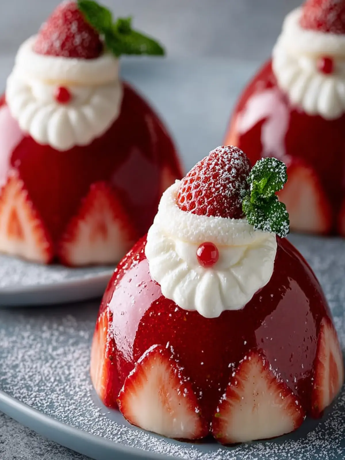 Festive Santa Dome Cakes with Vanilla Mousse and Strawberry Filling – A Show-Stopping Holiday Dessert First Image