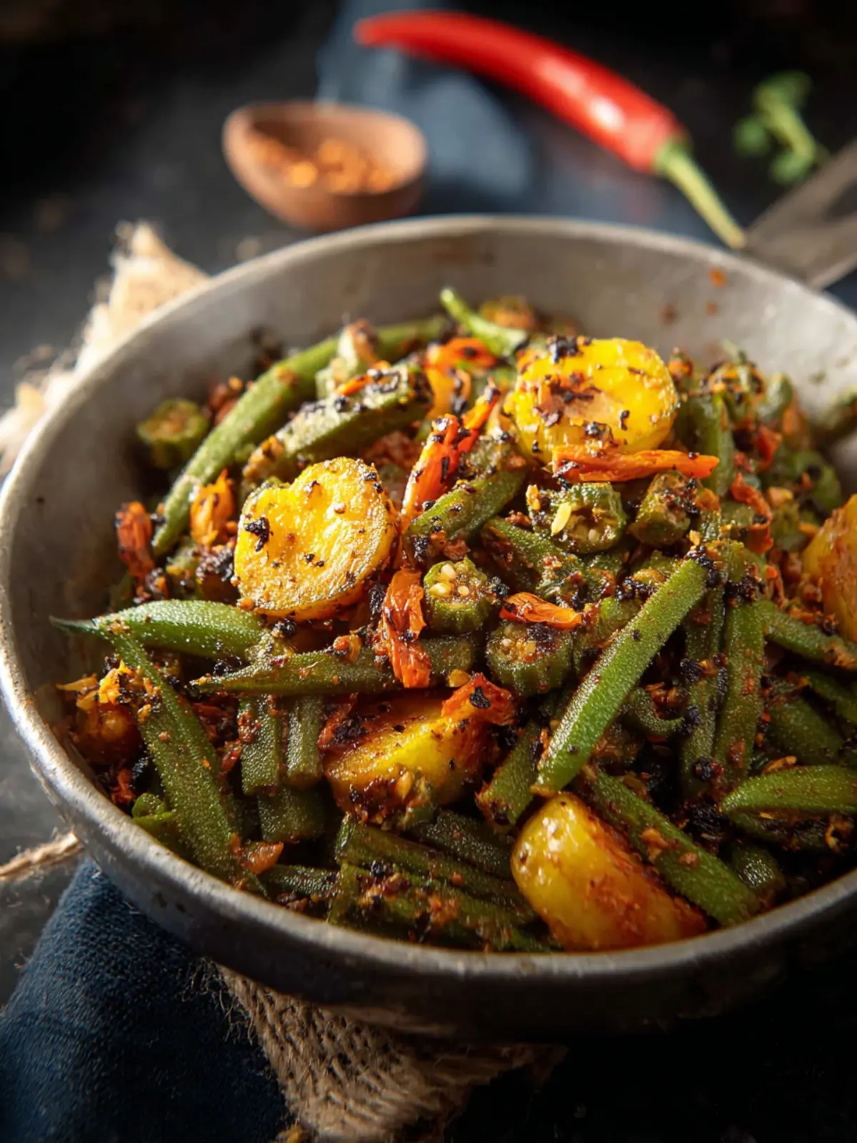 Aloo Bhindi Recipe (Indian Potato Okra Stir Fry) First Image