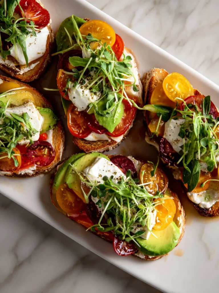 Heirloom Tomato, Avocado & Burrata Tartines First Image