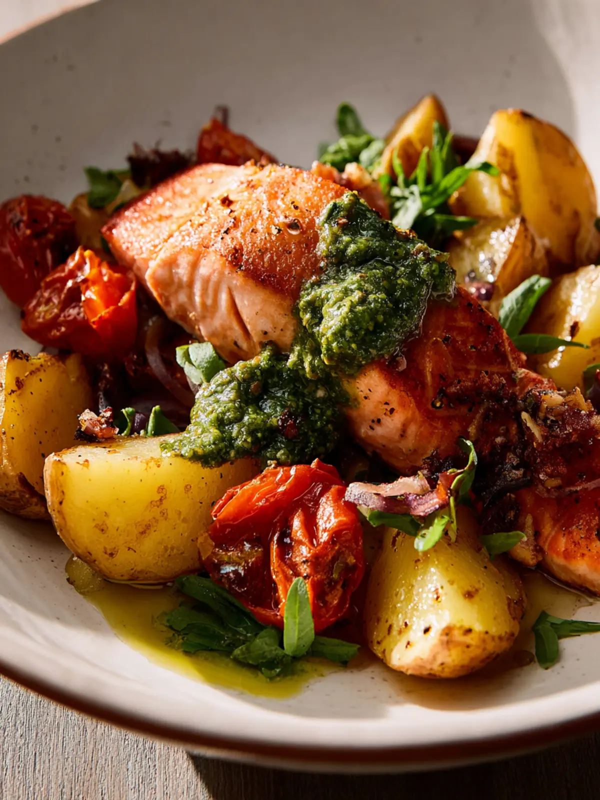 Roasted Salmon with Pesto Potatoes: Easy Weeknight Delight