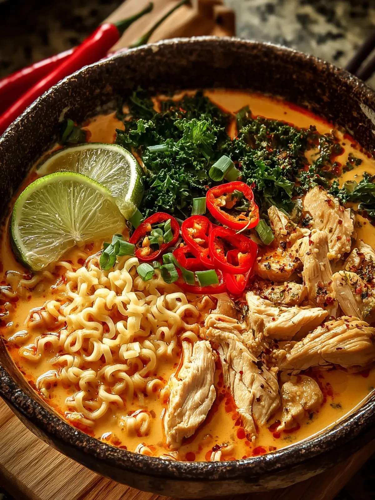 Spicy Creamy Chicken and Ramen Soup First Image